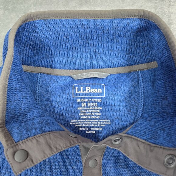 LL Bean Sweater Fleece Mens Medium Blue Snap Closure Pockets Pullover - Picture 2 of 8